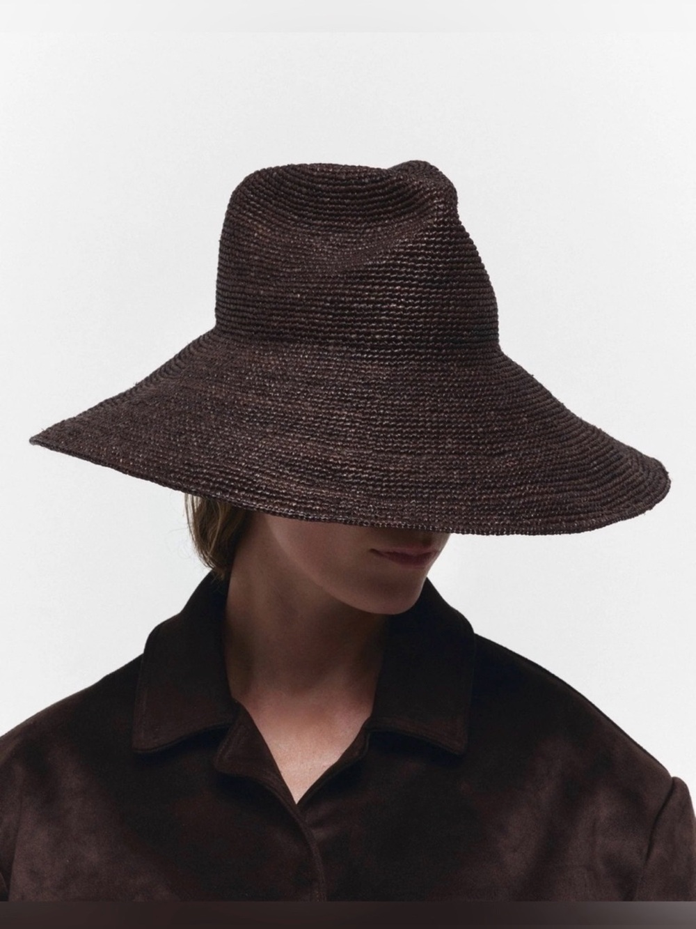 NWT Wyeth Packable Lina Waverly Wide Brim Raffia Sun Hat in Chocolate - Picture 7 of 12